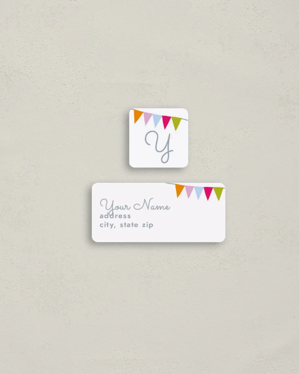 This is a 2¼" x 1" Labels; 1" x 1" Seals Return Address Label called Banners & Bunting printed in full color