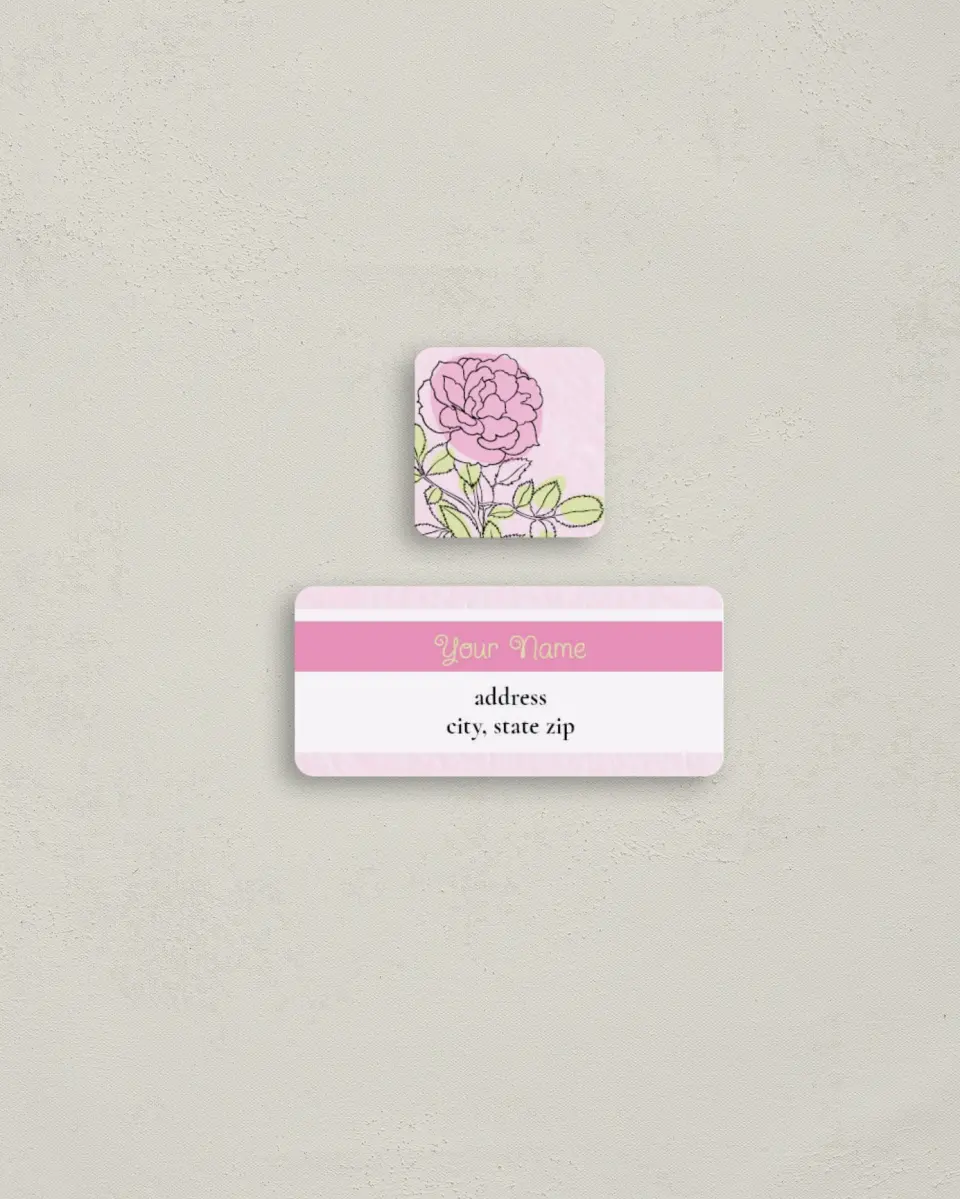 This is a 2¼" x 1" Labels; 1" x 1" Seals Return Address Label called Coming Up Roses printed in full color