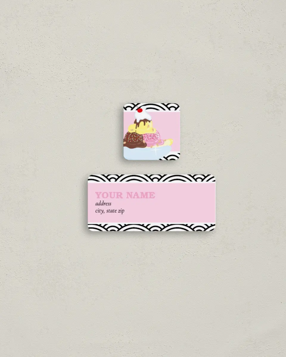 This is a 2¼" x 1" Labels; 1" x 1" Seals Return Address Label called Sundae Fun Day printed in full color