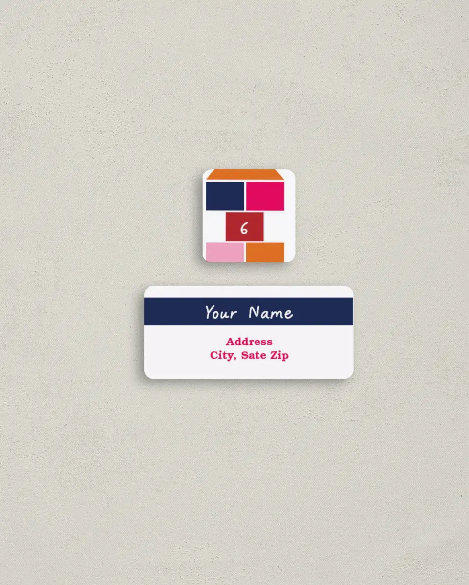 This is a 2¼" x 1" Labels; 1" x 1" Seals Return Address Label called A Block Party printed in full color
