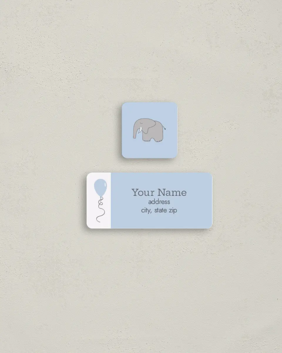 This is a 2¼" x 1" Labels; 1" x 1" Seals Return Address Label called Elephant Express printed in full color