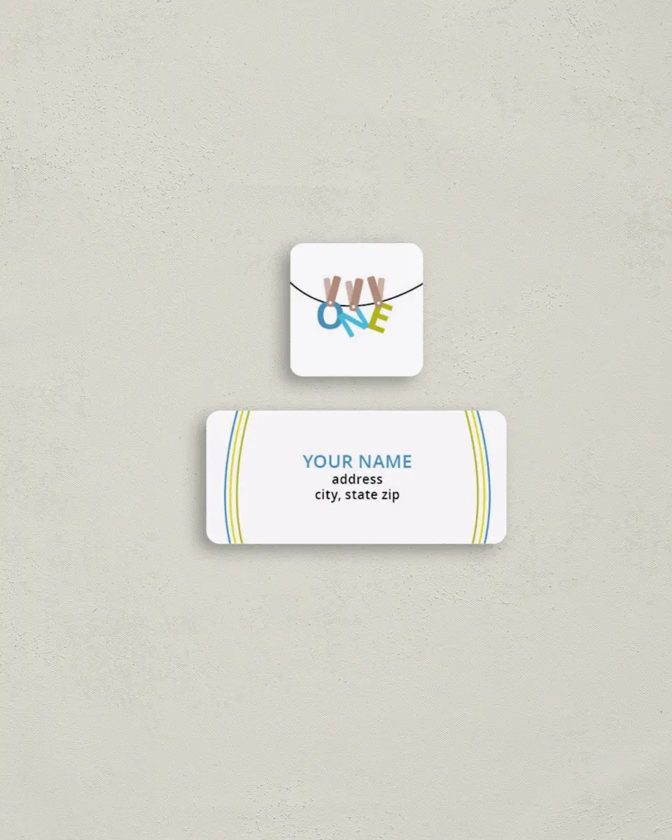 This is a 2¼" x 1" Labels; 1" x 1" Seals Birthday Party Invitation called Clothespin Birthday Tags printed in full color