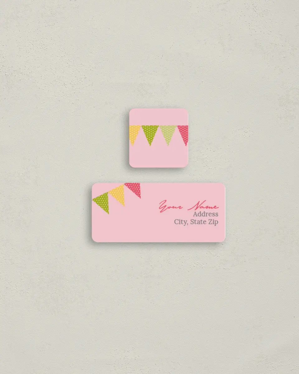 This is a 2¼" x 1" Labels; 1" x 1" Seals Return Address Label called Party Banner printed in full color