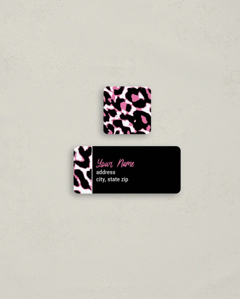 This is a 2¼" x 1" Labels; 1" x 1" Seals Return Address Label called Pink Cheetah printed in full color