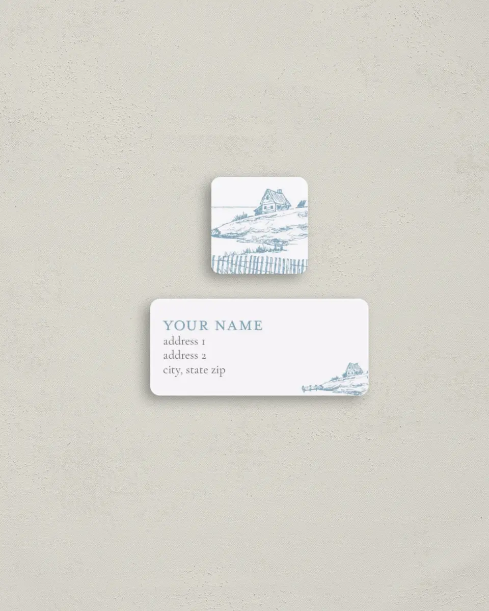 This is a 2¼" x 1" Labels; 1" x 1" Seals Return Address Label called It's a Shore Thing printed in full color