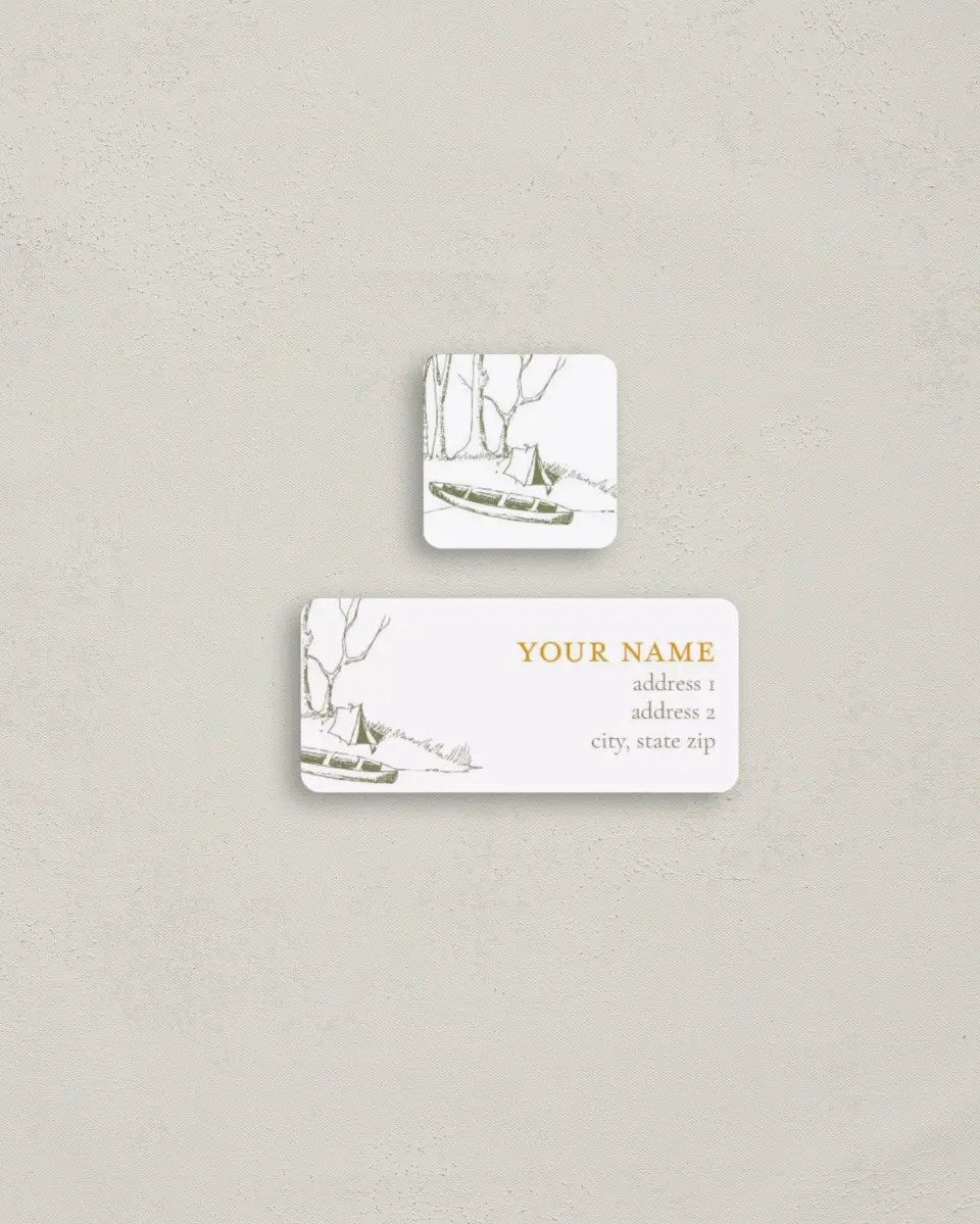 This is a 2¼" x 1" Labels; 1" x 1" Seals Return Address Label called Canoeing & Camping printed in full color