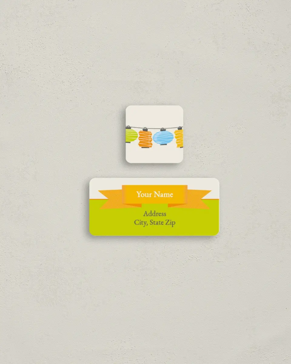 This is a 2¼" x 1" Labels; 1" x 1" Seals Return Address Label called Family Fete printed in full color