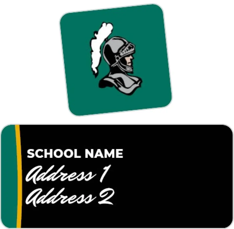 This is a 2¼" x 1" Labels; 1" x 1" Seals Return Address Label called Mascot and Two Colors printed in full color