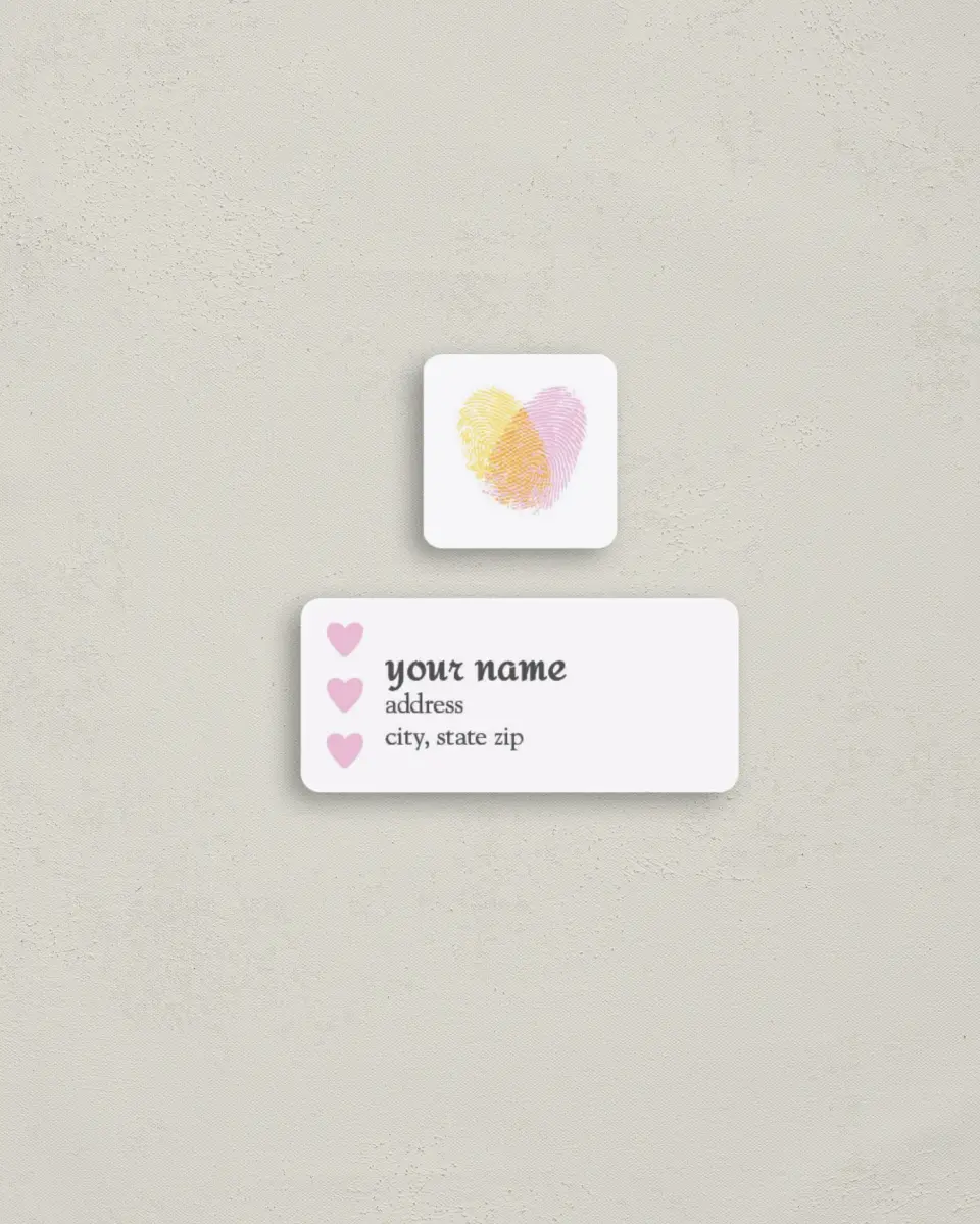 This is a 2¼" x 1" Labels; 1" x 1" Seals Return Address Label called True Love's Thumbprint printed in full color