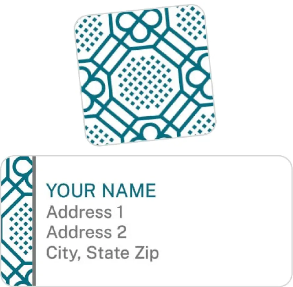 This is a 2¼" x 1" Labels; 1" x 1" Seals Return Address Label called Modern Tile Interior printed in full color