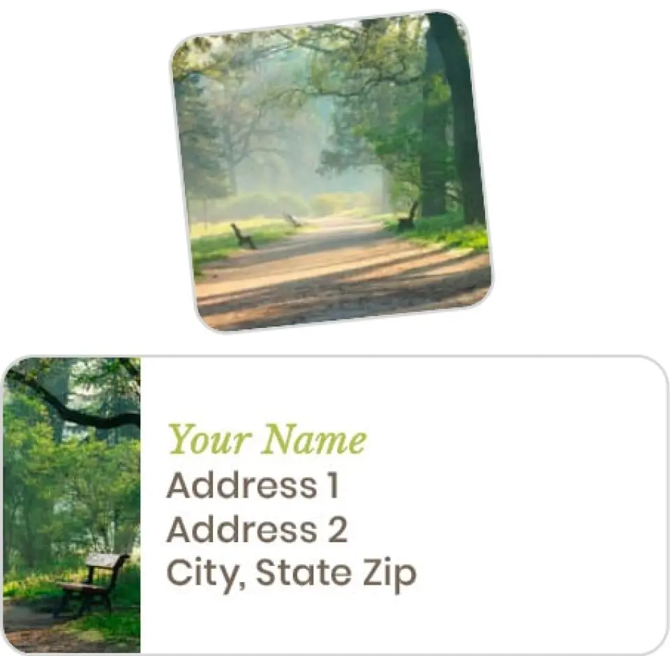This is a 2¼" x 1" Labels; 1" x 1" Seals Return Address Label called Nature Path printed in full color