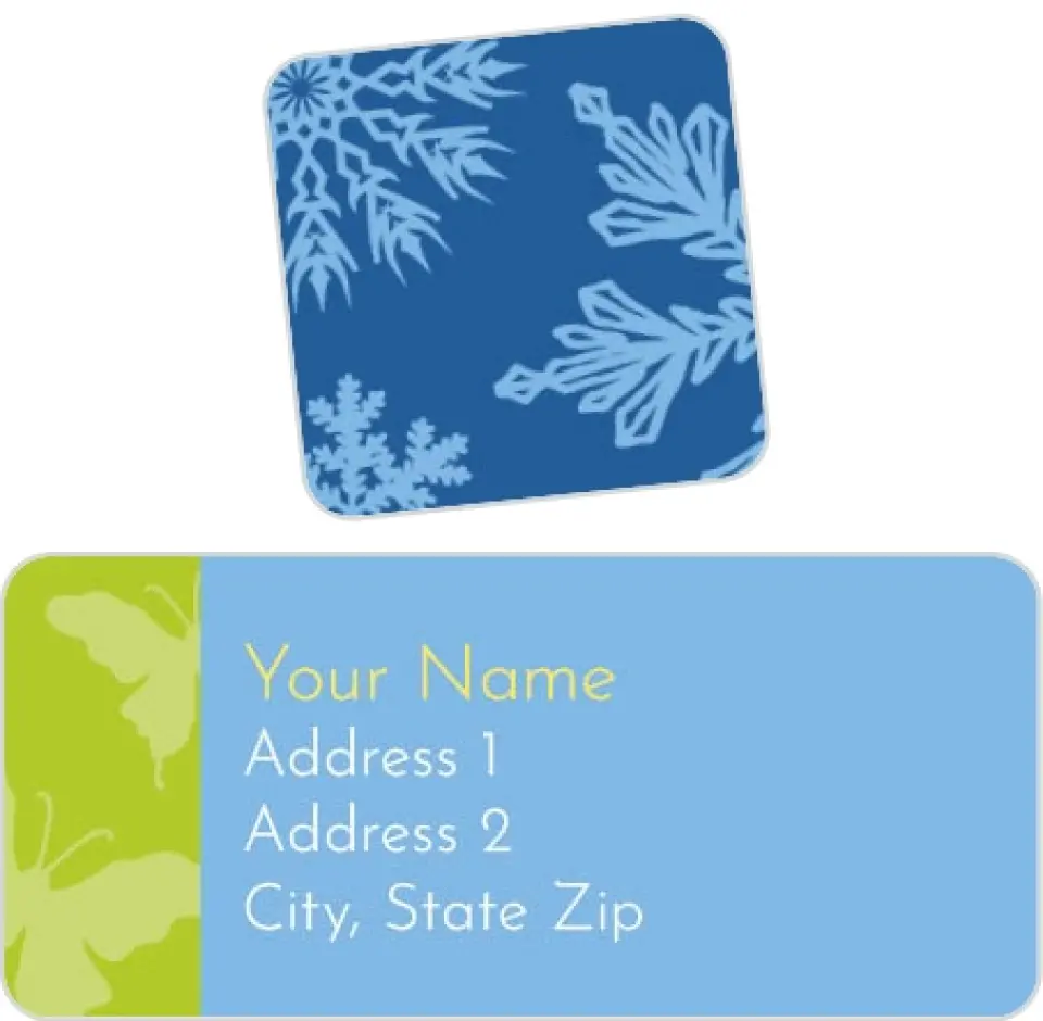 This is a 2¼" x 1" Labels; 1" x 1" Seals Return Address Label called Seasonal Squares printed in full color