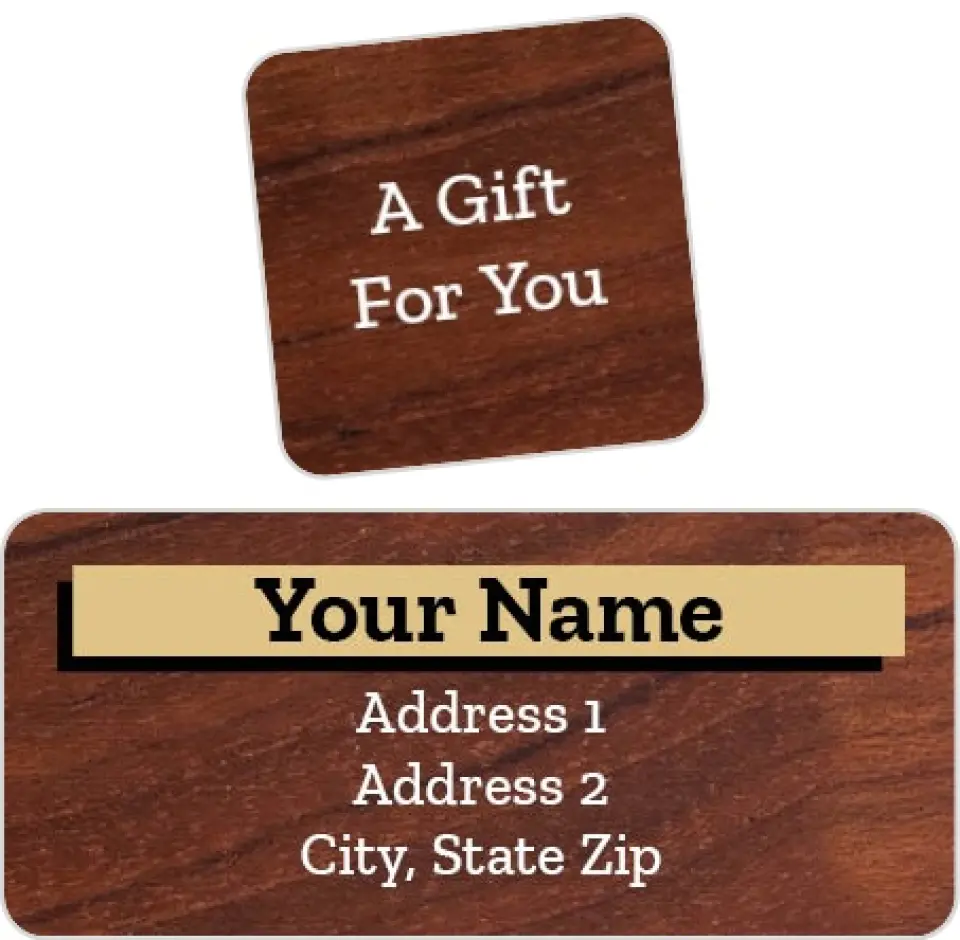 This is a 2¼" x 1" Labels; 1" x 1" Seals Return Address Label called Natural Wood Grain printed in full color
