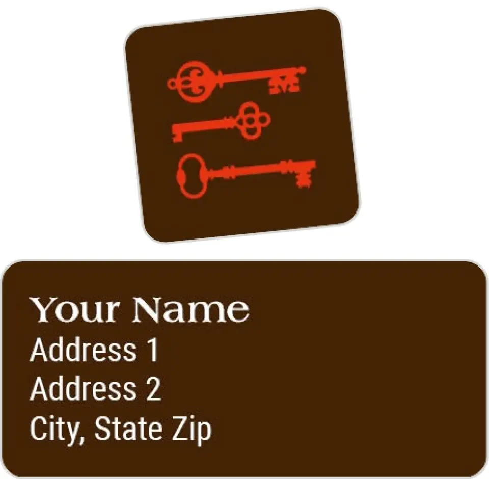 This is a 2¼" x 1" Labels; 1" x 1" Seals Return Address Label called Antique Skeleton Keys printed in full color