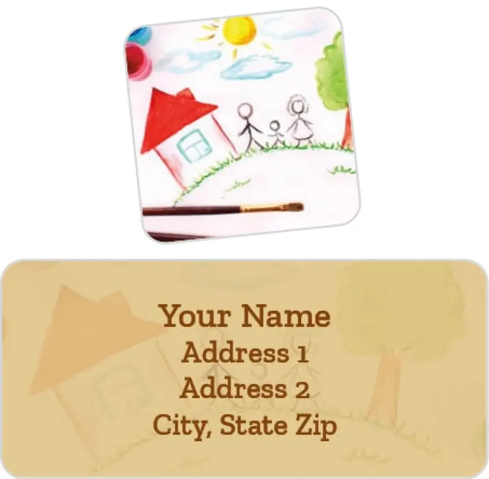 This is a 2¼" x 1" Labels; 1" x 1" Seals Return Address Label called Family Fingerpainting printed in full color