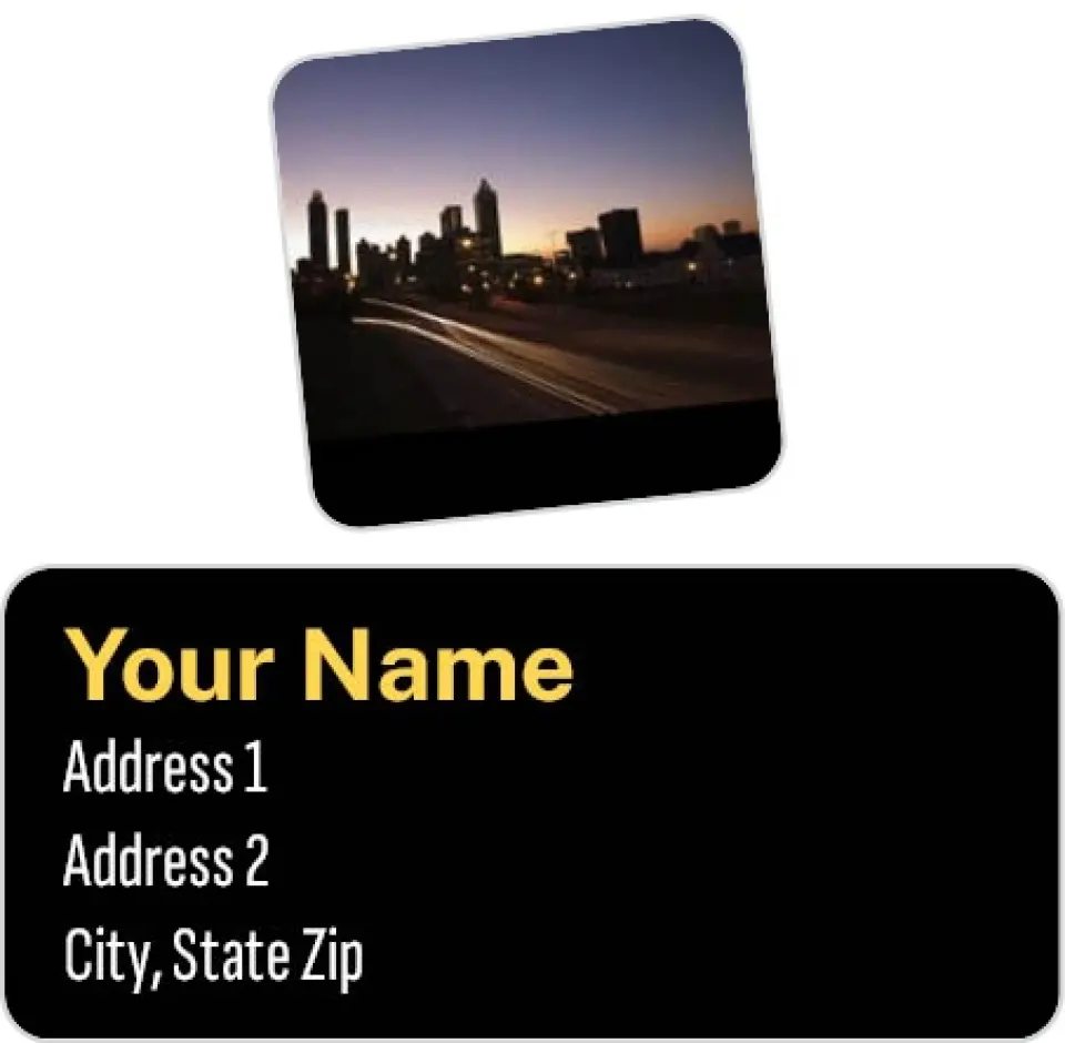 This is a 2¼" x 1" Labels; 1" x 1" Seals Return Address Label called City Twilight printed in full color
