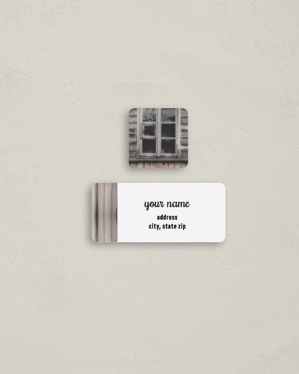 This is a 2¼" x 1" Labels; 1" x 1" Seals Return Address Label called Rustic Retreat printed in full color