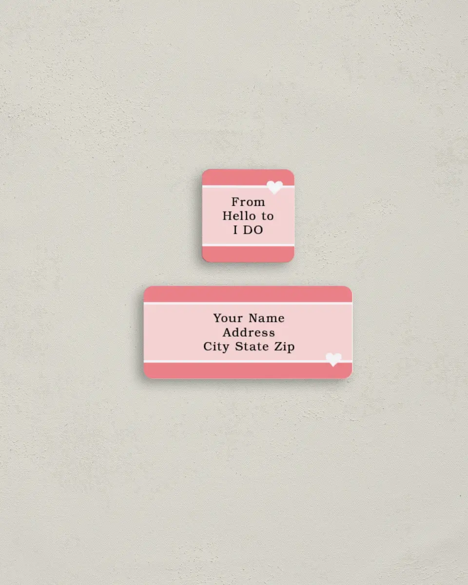 This is a 2¼" x 1" Labels; 1" x 1" Seals Return Address Label called From Hello to I Do printed in full color