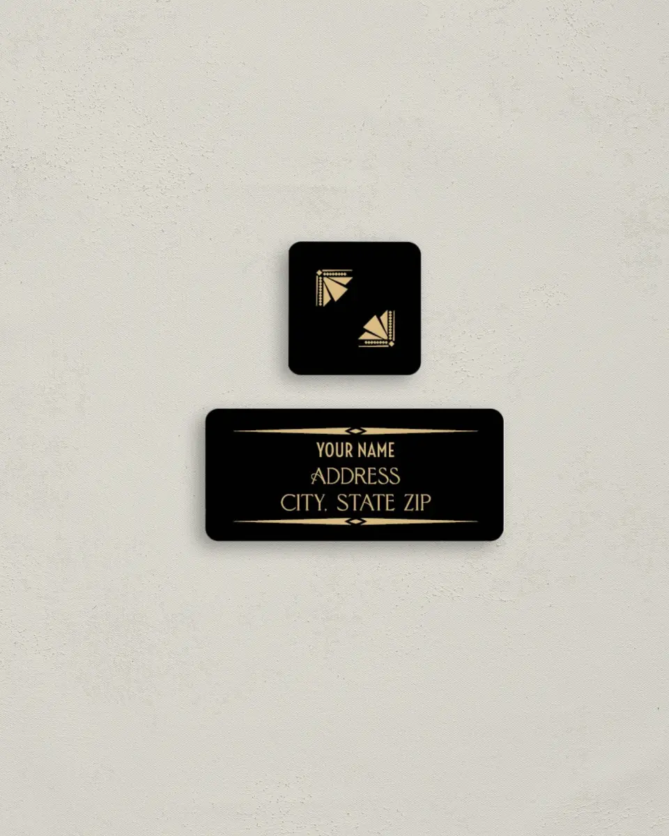 This is a 2¼" x 1" Labels; 1" x 1" Seals Return Address Label called Deco Glam printed in full color