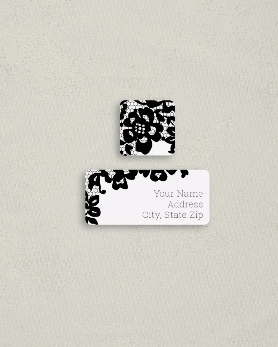 This is a 2¼" x 1" Labels; 1" x 1" Seals Return Address Label called Floral Lace printed in full color