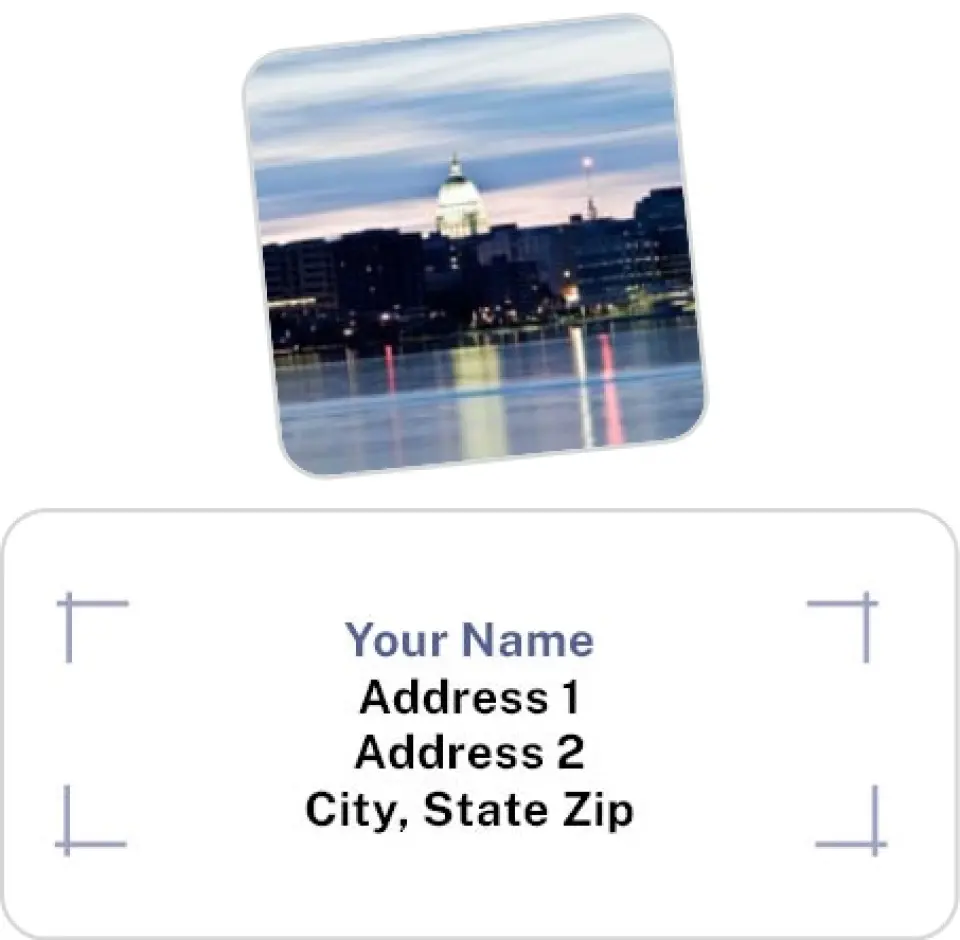 This is a 2¼" x 1" Labels; 1" x 1" Seals Return Address Labels & Seal Set called Contemporary Skyline printed in full color