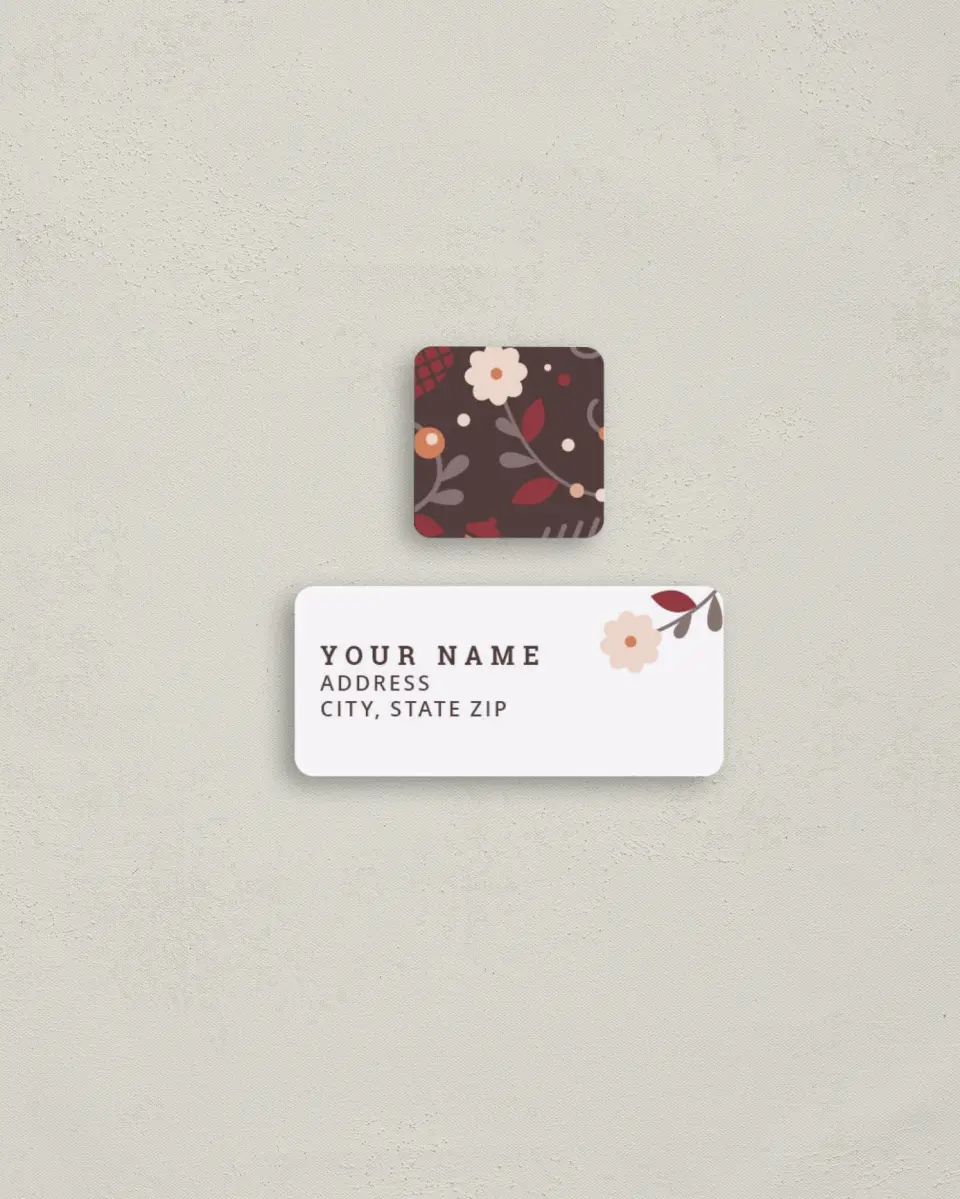 This is a 2¼" x 1" Labels; 1" x 1" Seals Return Address Label called Fall Treasures printed in full color