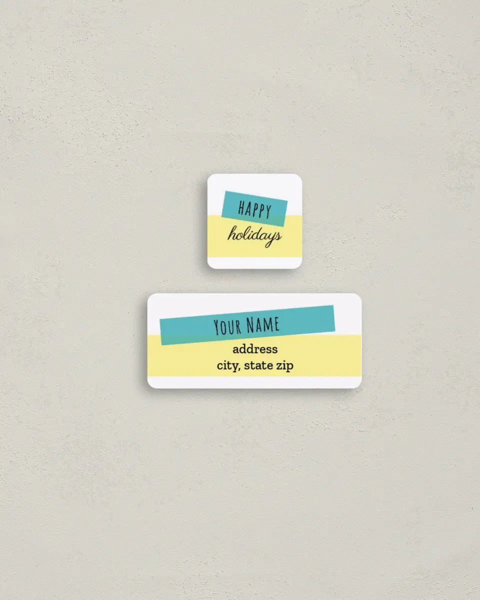 This is a 2¼" x 1" Labels; 1" x 1" Seals Return Address Labels & Seal Set called New Year Cheer printed in full color