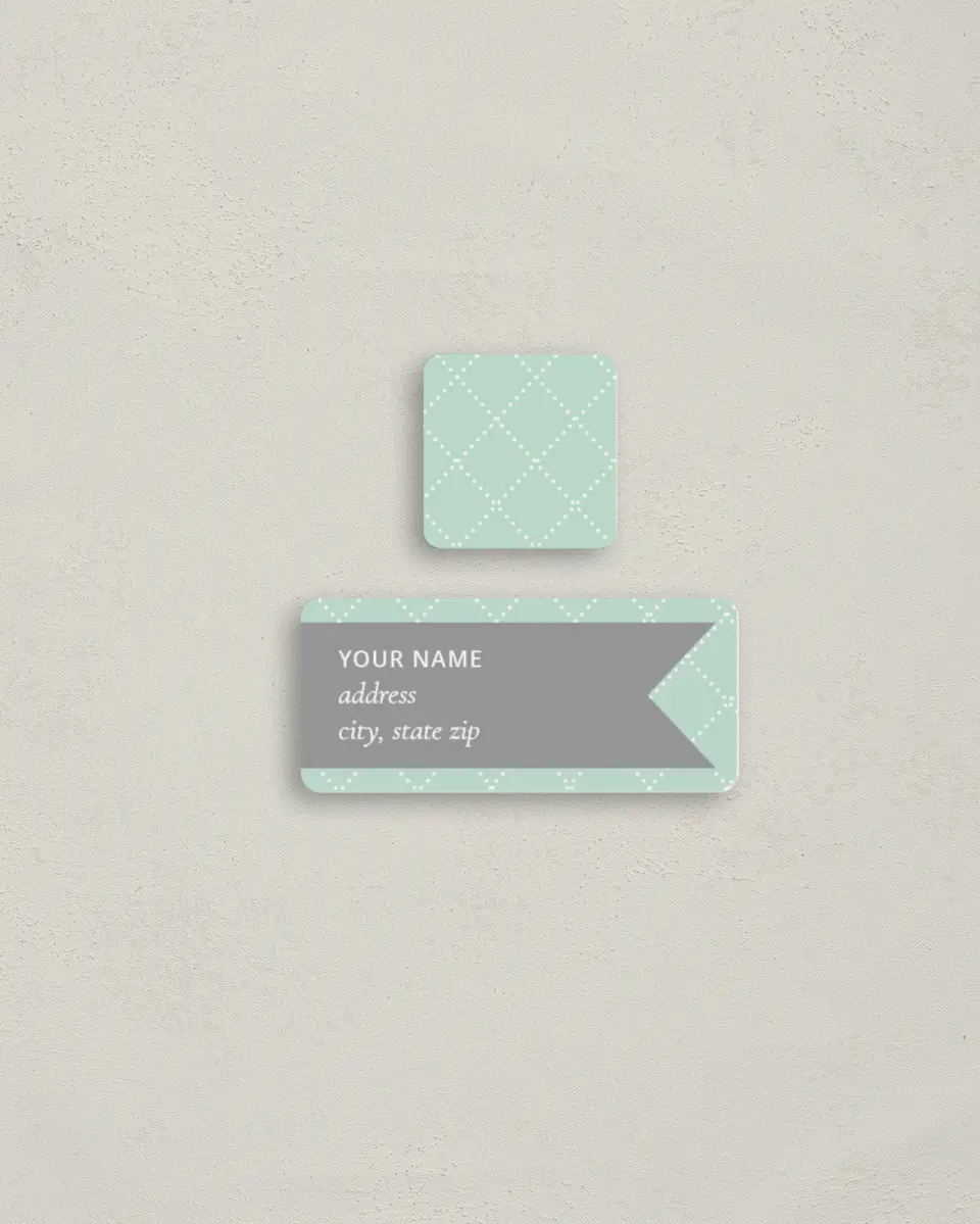 This is a 2¼" x 1" Labels; 1" x 1" Seals Return Address Labels & Seal Set called Ribbon Wish printed in full color