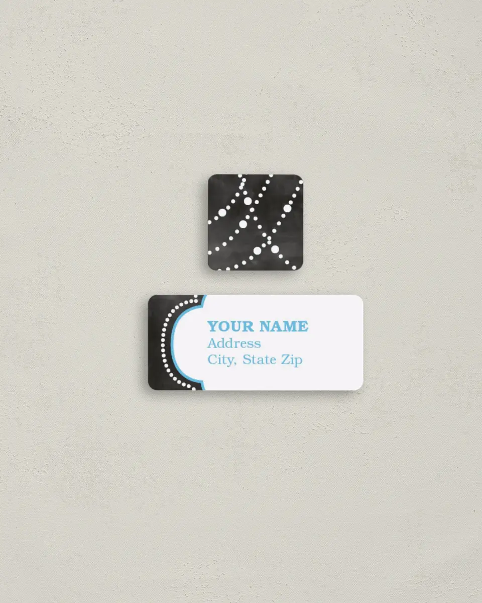 This is a 2¼" x 1" Labels; 1" x 1" Seals Return Address Labels & Seal Set called Twinkling Chalkboard printed in full color