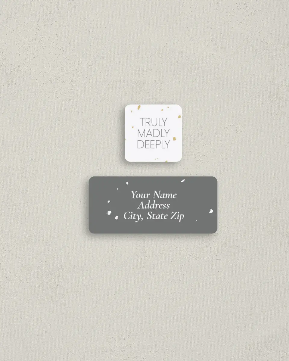 This is a 2¼" x 1" Labels; 1" x 1" Seals Return Address Label called Truly, Madly, Deeply printed in full color