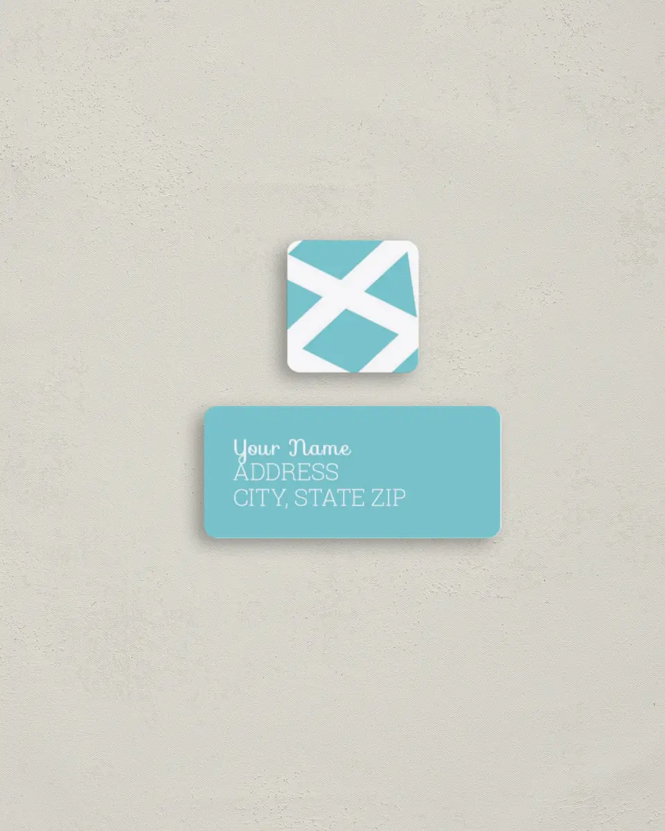 This is a 2¼" x 1" Labels; 1" x 1" Seals Return Address Label called Geometric Fling printed in full color