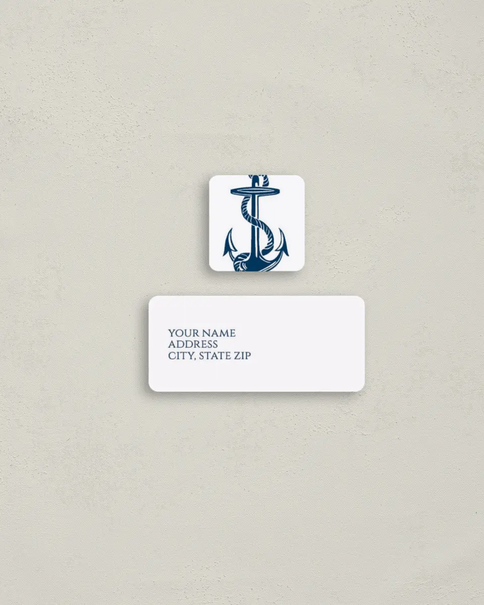 This is a 2¼" x 1" Labels; 1" x 1" Seals Return Address Label called Love's Anchor printed in full color