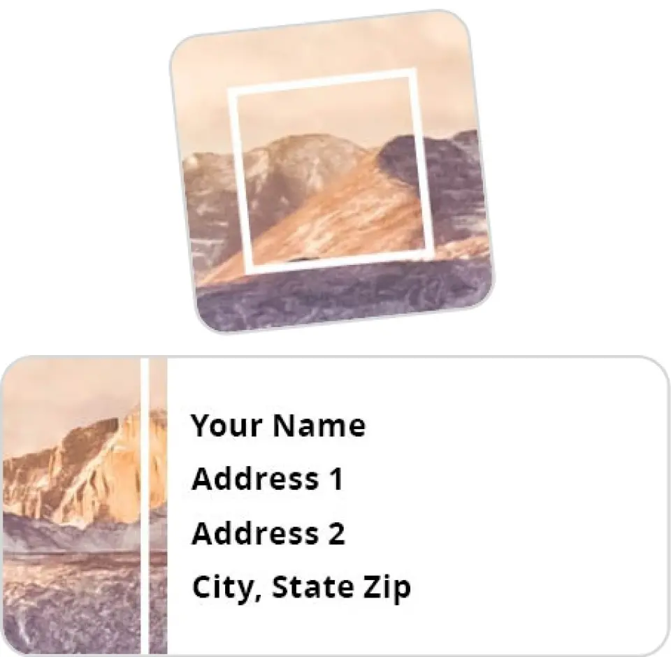 This is a 2¼" x 1" Labels; 1" x 1" Seals Label & Seal Set called Rustic Ridges printed in full color