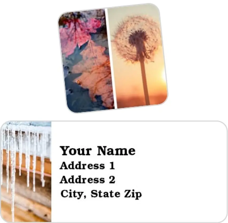 This is a 2¼" x 1" Labels; 1" x 1" Seals Label & Seal Set called Through the Seasons printed in full color