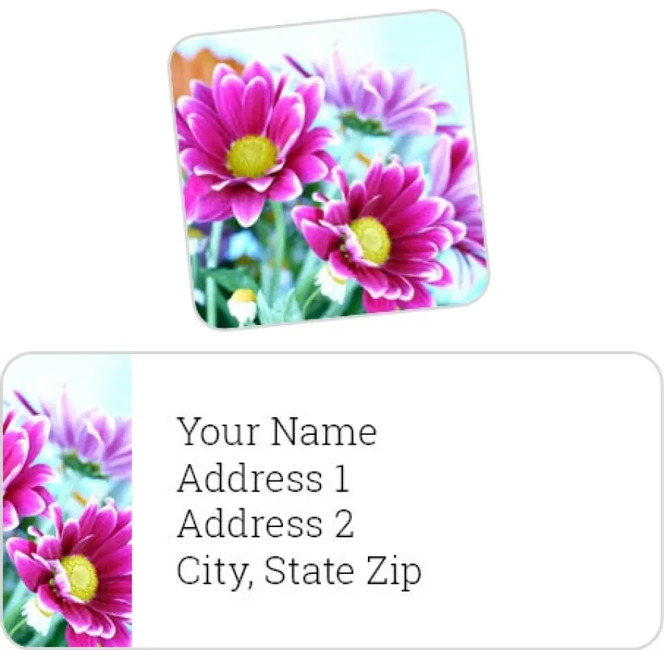 This is a 2¼" x 1" Labels; 1" x 1" Seals Label & Seal Set called First Bloom printed in full color