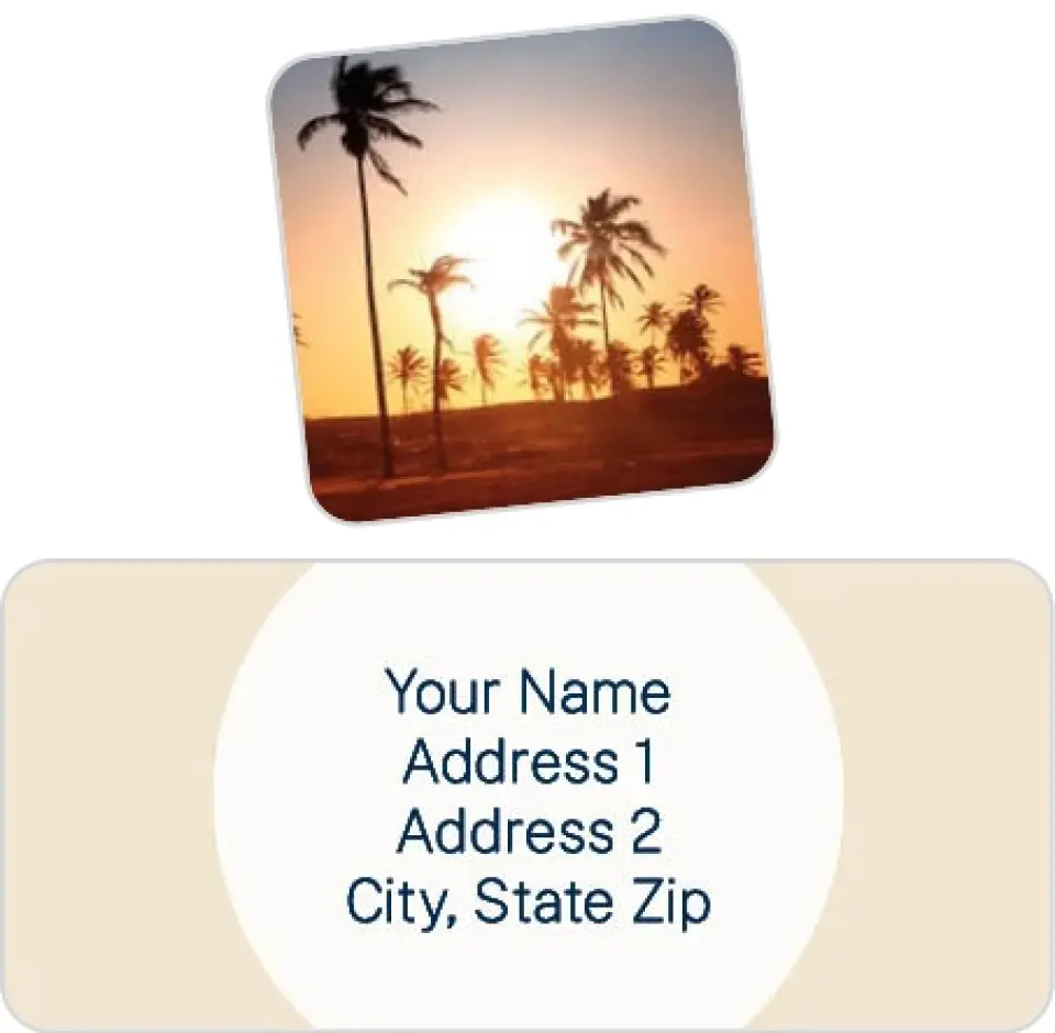 This is a 2¼" x 1" Labels; 1" x 1" Seals Label & Seal Set called Island Glow printed in full color