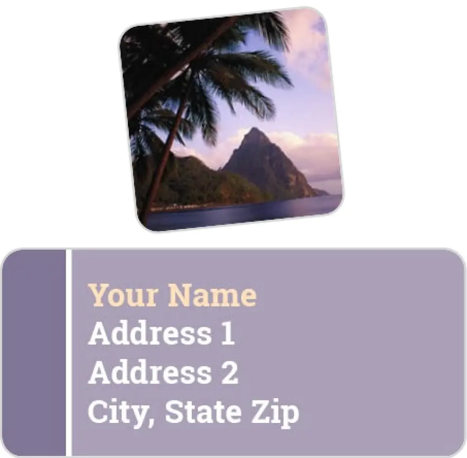 This is a 2¼" x 1" Labels; 1" x 1" Seals Label & Seal Set called Serene Volcano printed in full color
