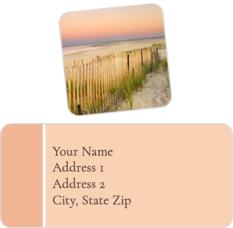 This is a 2¼" x 1" Labels; 1" x 1" Seals Label & Seal Set called Coral Coast printed in full color