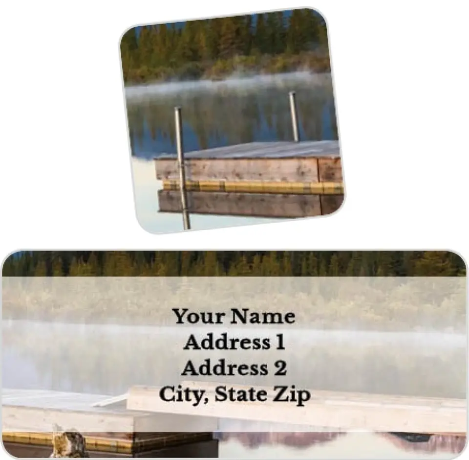 This is a 2¼" x 1" Labels; 1" x 1" Seals Label & Seal Set called Misty Reflections printed in full color