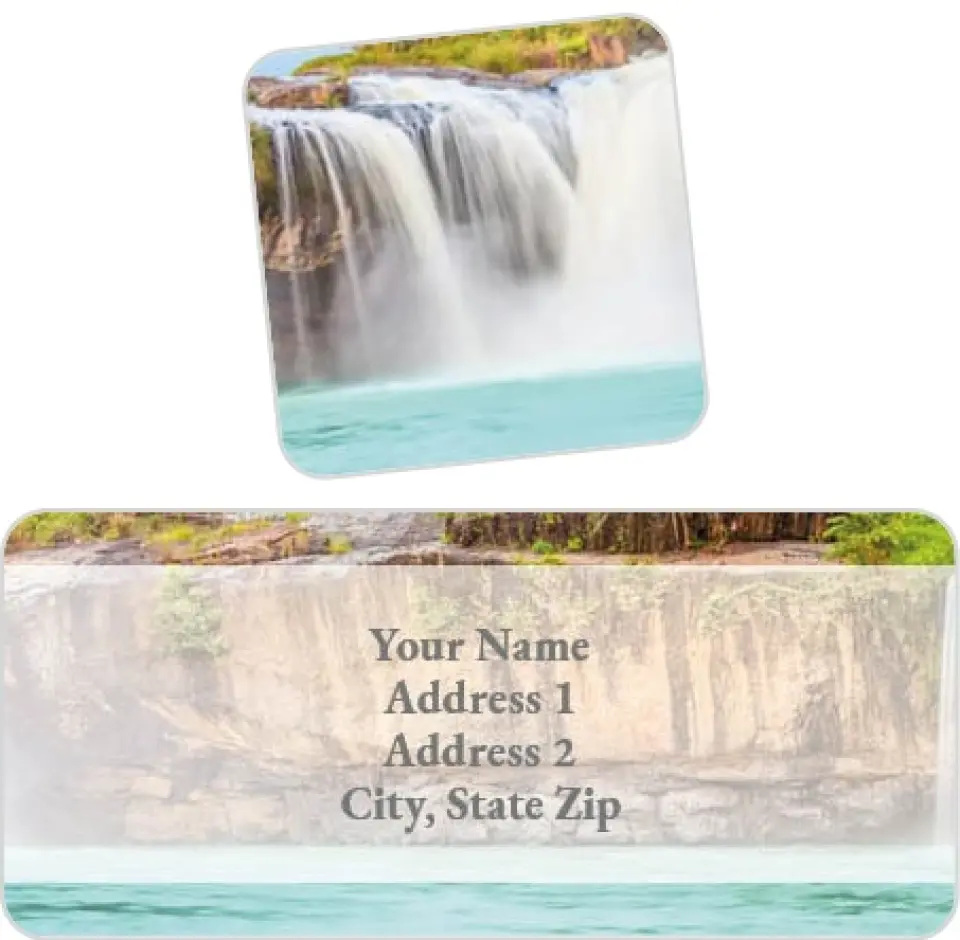 This is a 2¼" x 1" Labels; 1" x 1" Seals Label & Seal Set called Refreshing Falls printed in full color