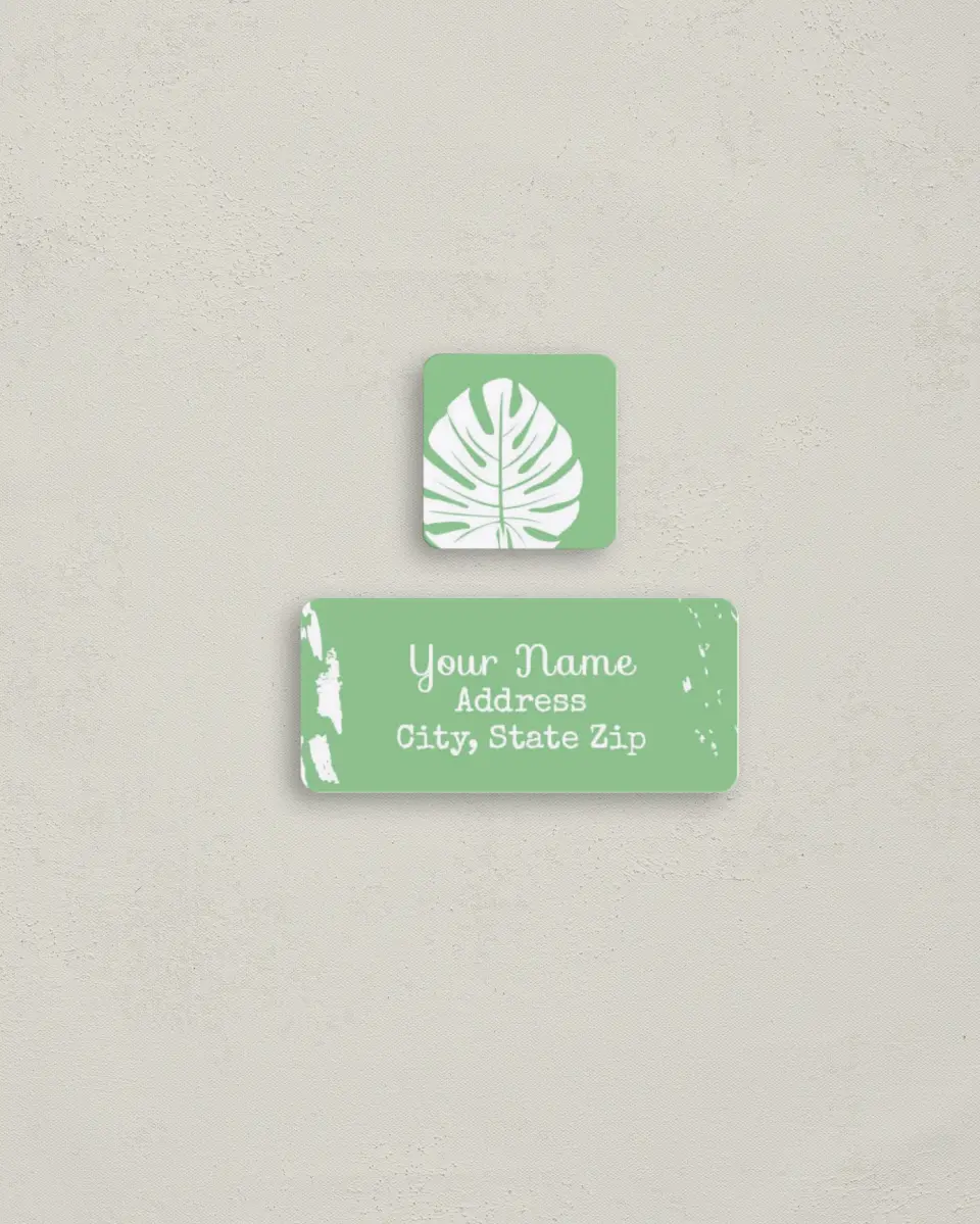 This is a 2¼" x 1" Labels; 1" x 1" Seals Return Address Label called Palms in Paradise printed in full color