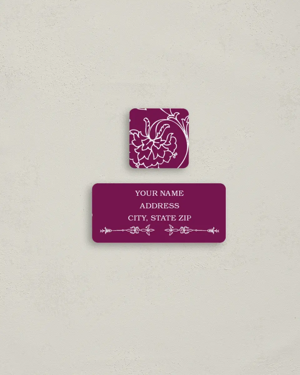 This is a 2¼" x 1" Labels; 1" x 1" Seals Return Address Label called Regal Romance printed in full color