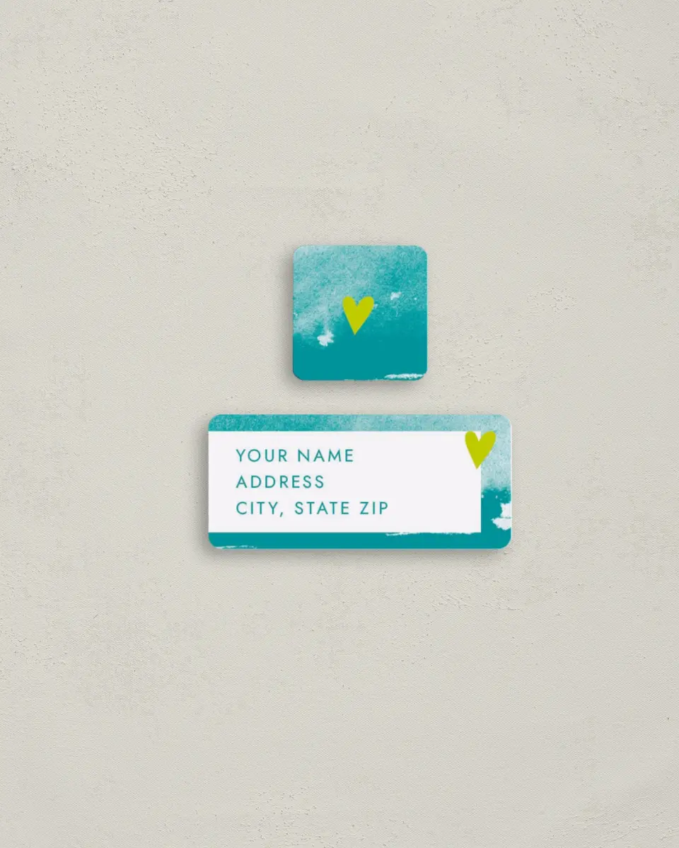 This is a 2¼" x 1" Labels; 1" x 1" Seals Return Address Label called Love's Tiny Treat printed in full color
