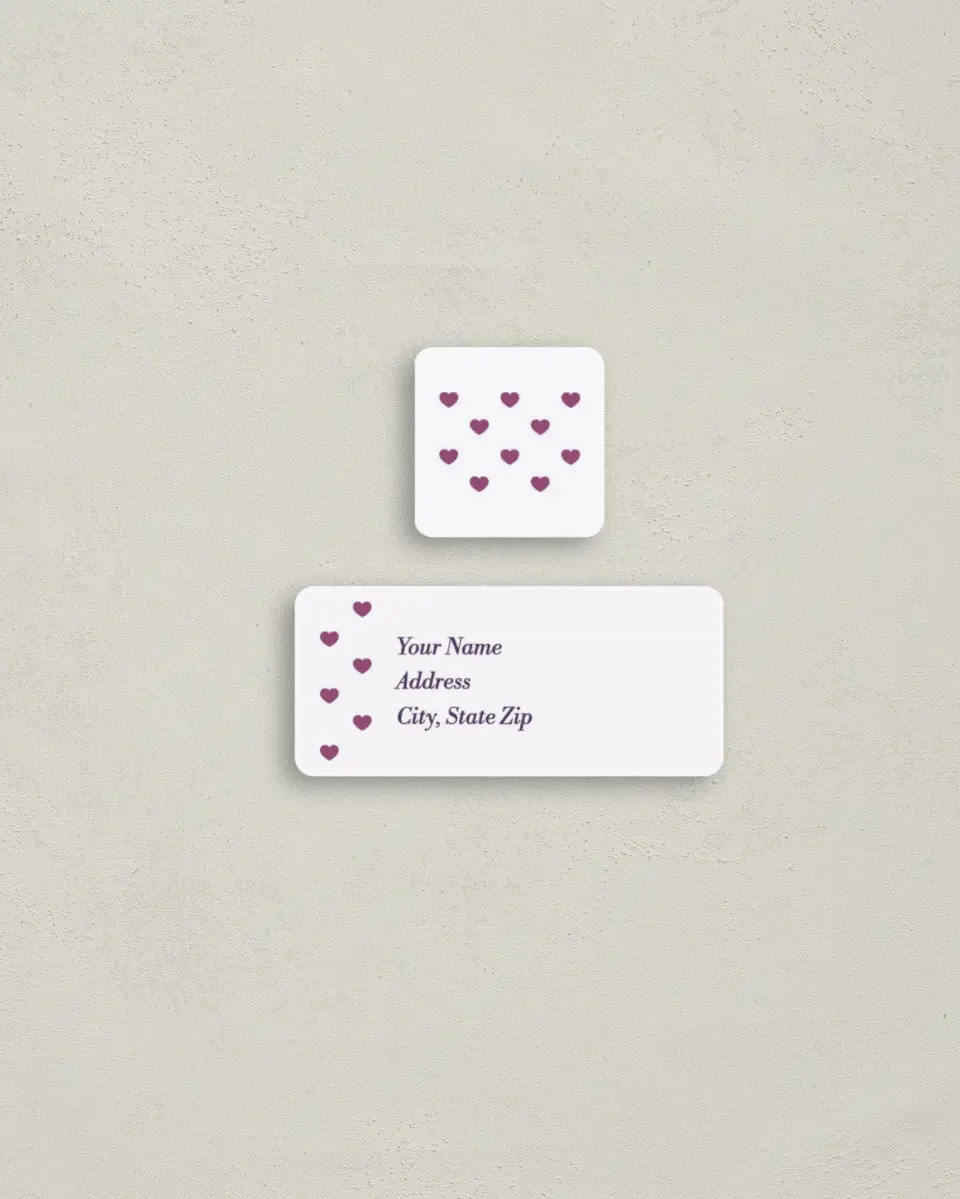 This is a 2¼" x 1" Labels; 1" x 1" Seals Return Address Label called Sweetheart Dots printed in full color