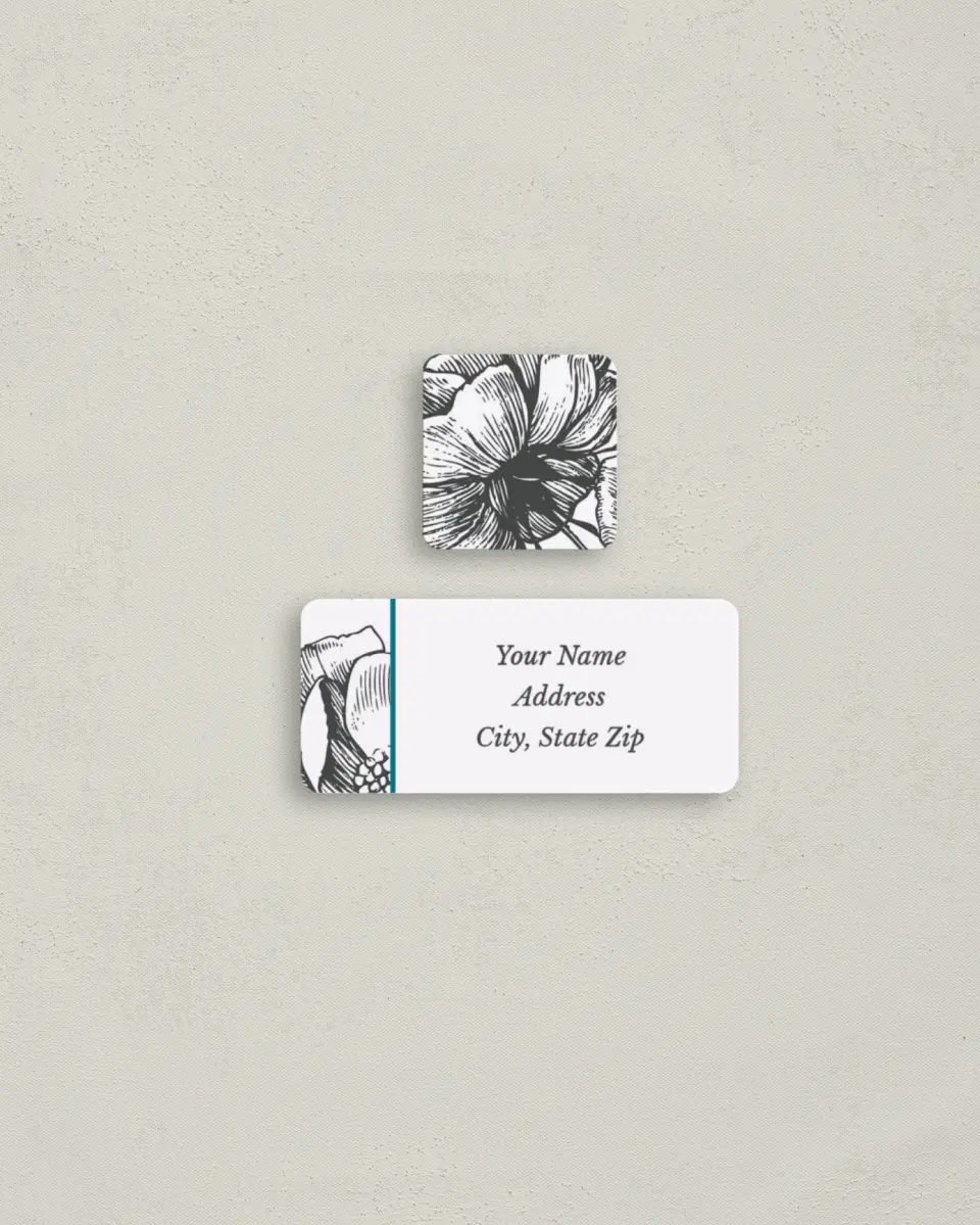 This is a 2¼" x 1" Labels; 1" x 1" Seals Return Address Label called Vintage Botanicals printed in full color