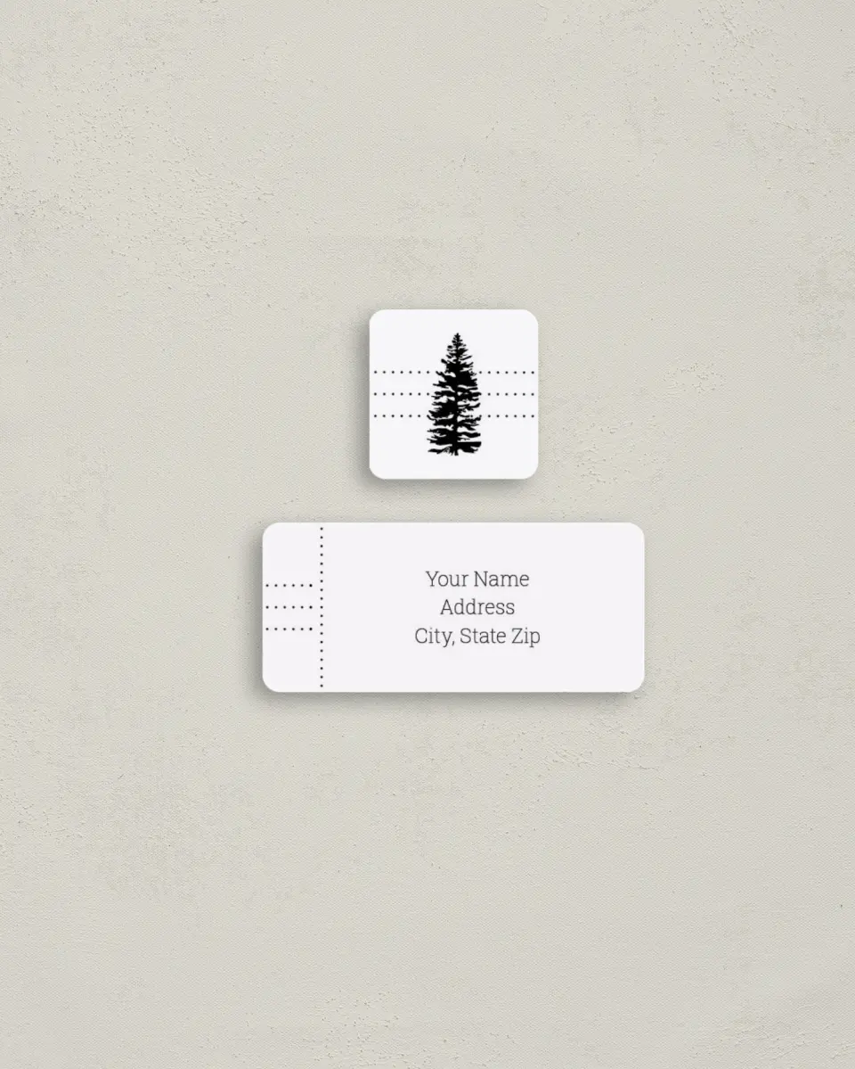 This is a 2¼" x 1" Labels; 1" x 1" Seals Return Address Label called Splendid Pines printed in full color