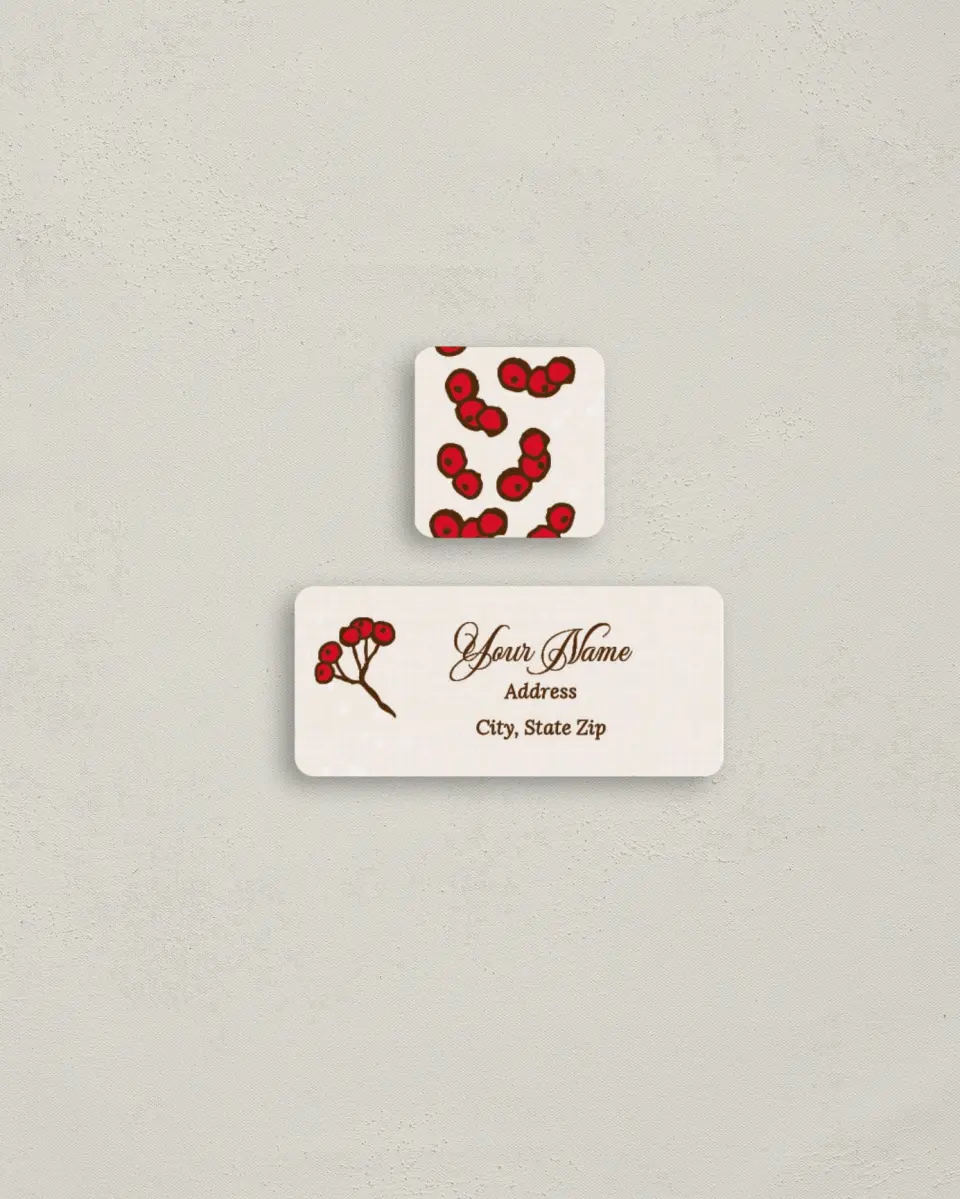 This is a 2¼" x 1" Labels; 1" x 1" Seals Return Address Label called Winter Berries printed in full color