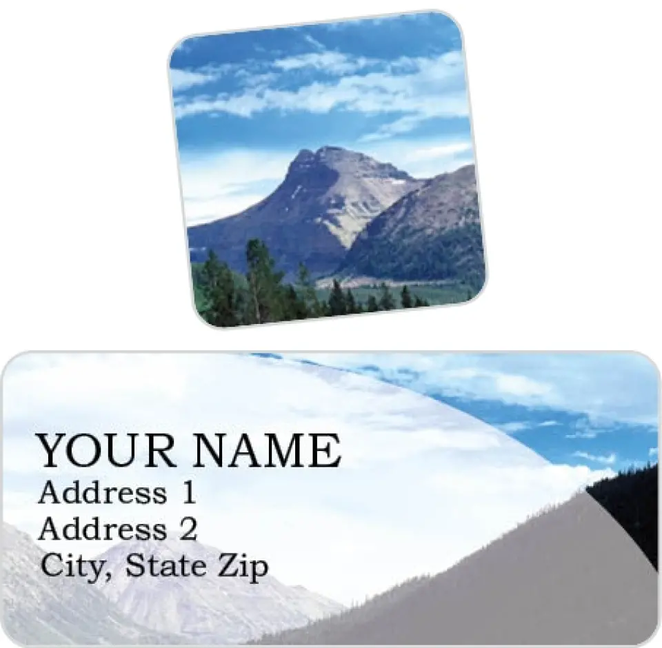 This is a 2¼" x 1" Labels; 1" x 1" Seals Label & Seal Set called Pristine Valley printed in full color