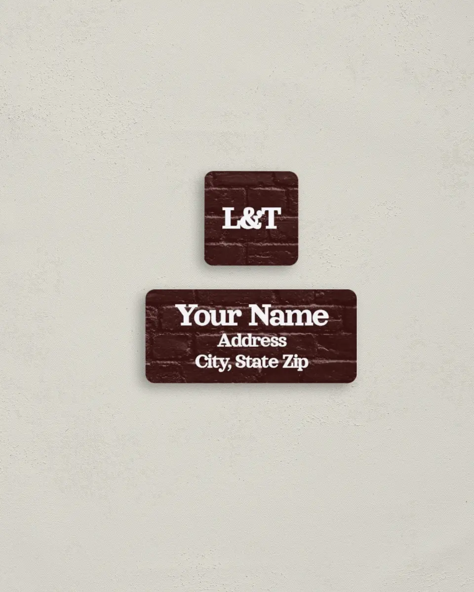 This is a 2¼" x 1" Labels; 1" x 1" Seals Return Address Label called Brick Yard printed in full color