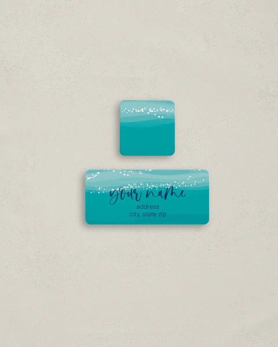 This is a 2¼" x 1" Labels; 1" x 1" Seals Return Address Label called Beyond the Shore printed in full color